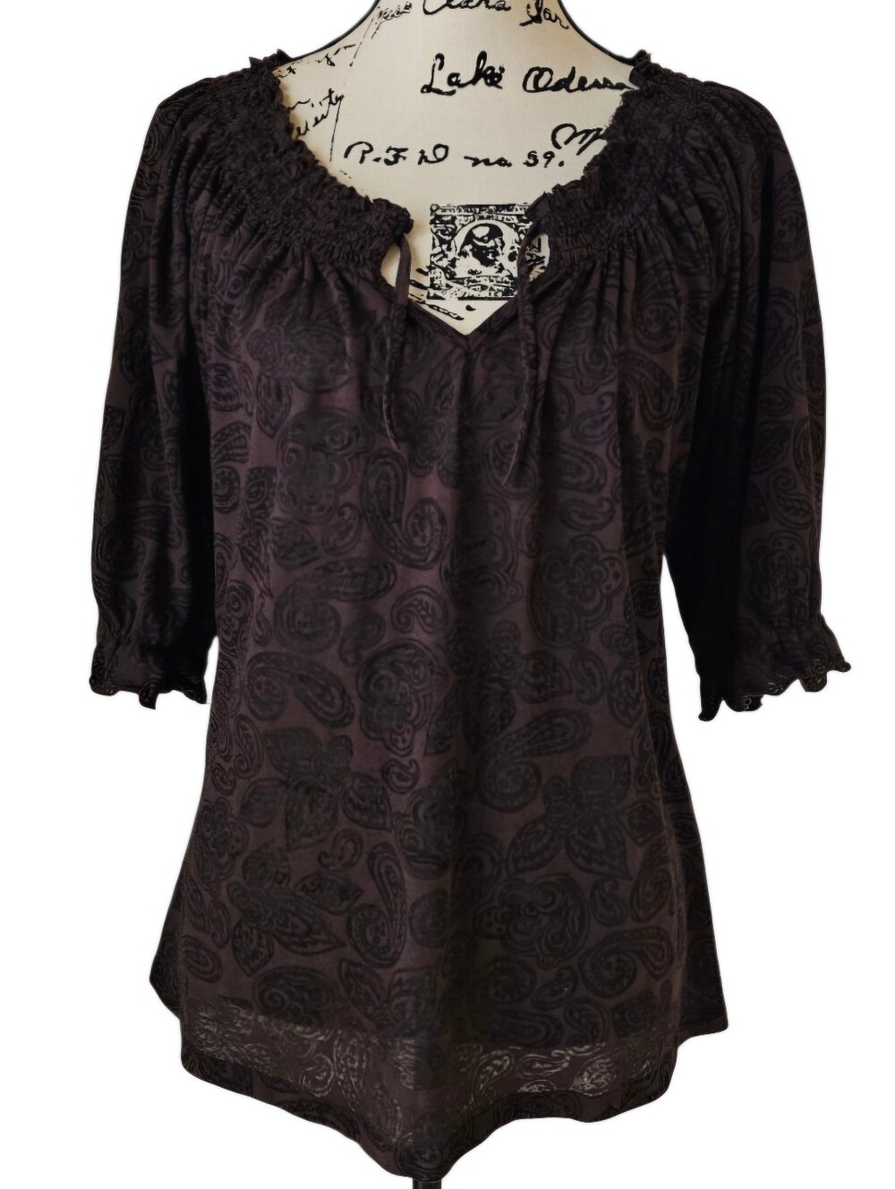mercer & madison Brown Black Paisley Peasant Tunic